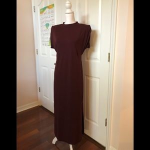 Zara Maxi Dress Color Eggplant Crew Neck With Side Slits SZ M